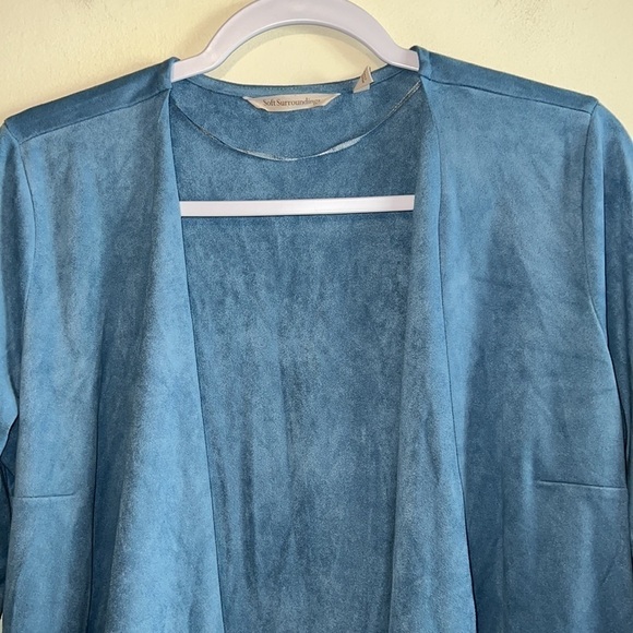 Women’s Soft Surroundings blue open front cascade sweater top sz XS - Picture 2 of 5